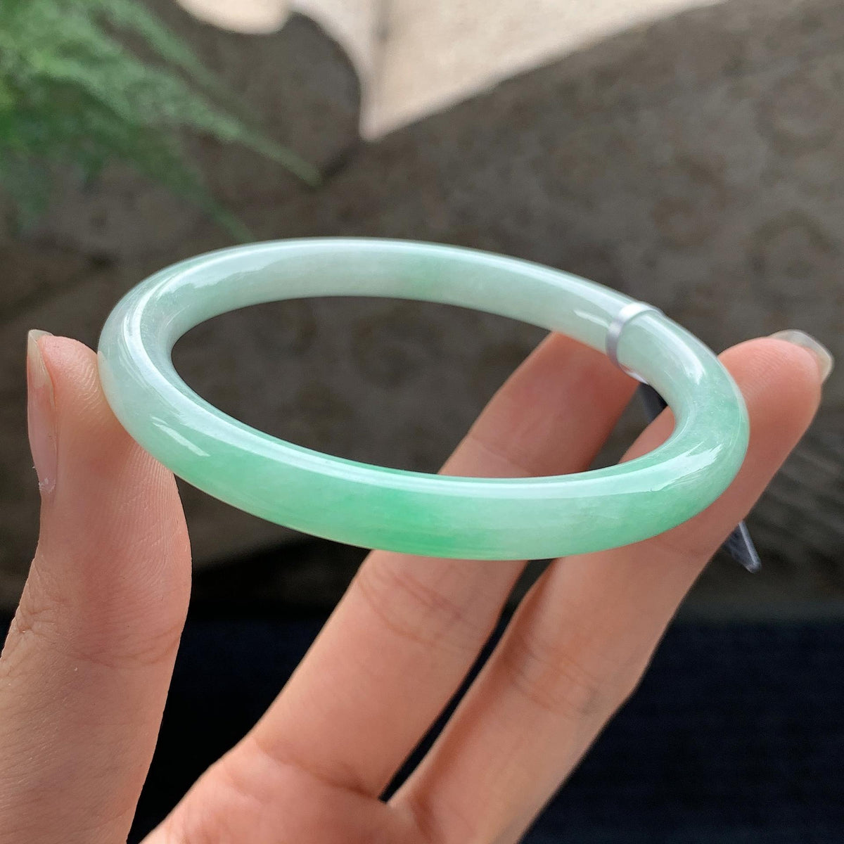 细糯种飘绿圆条手镯 51.5圈 天然缅甸A货翡翠（yc696421）
