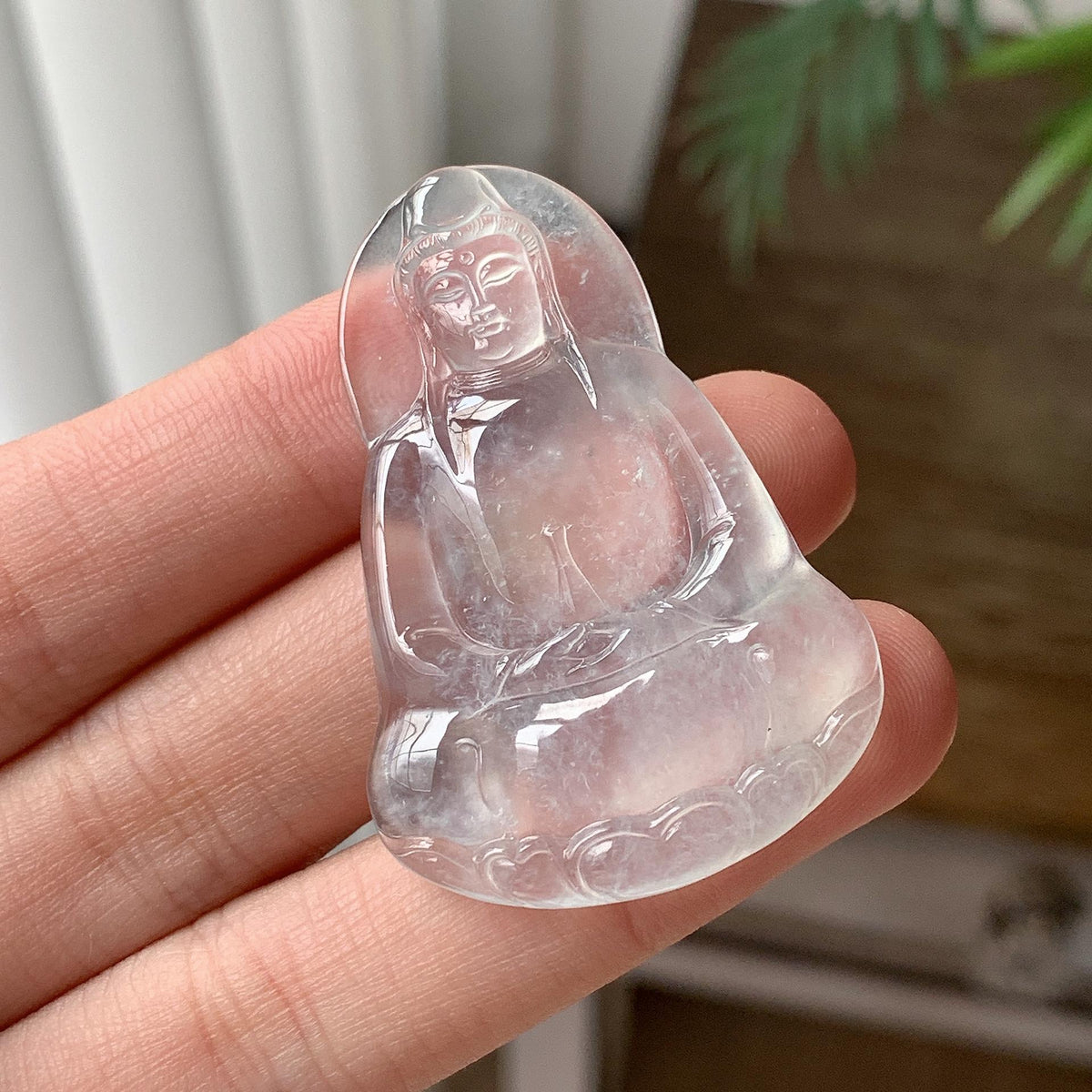 冰种 无色观音吊坠 天然缅甸A货翡翠（yc703372）