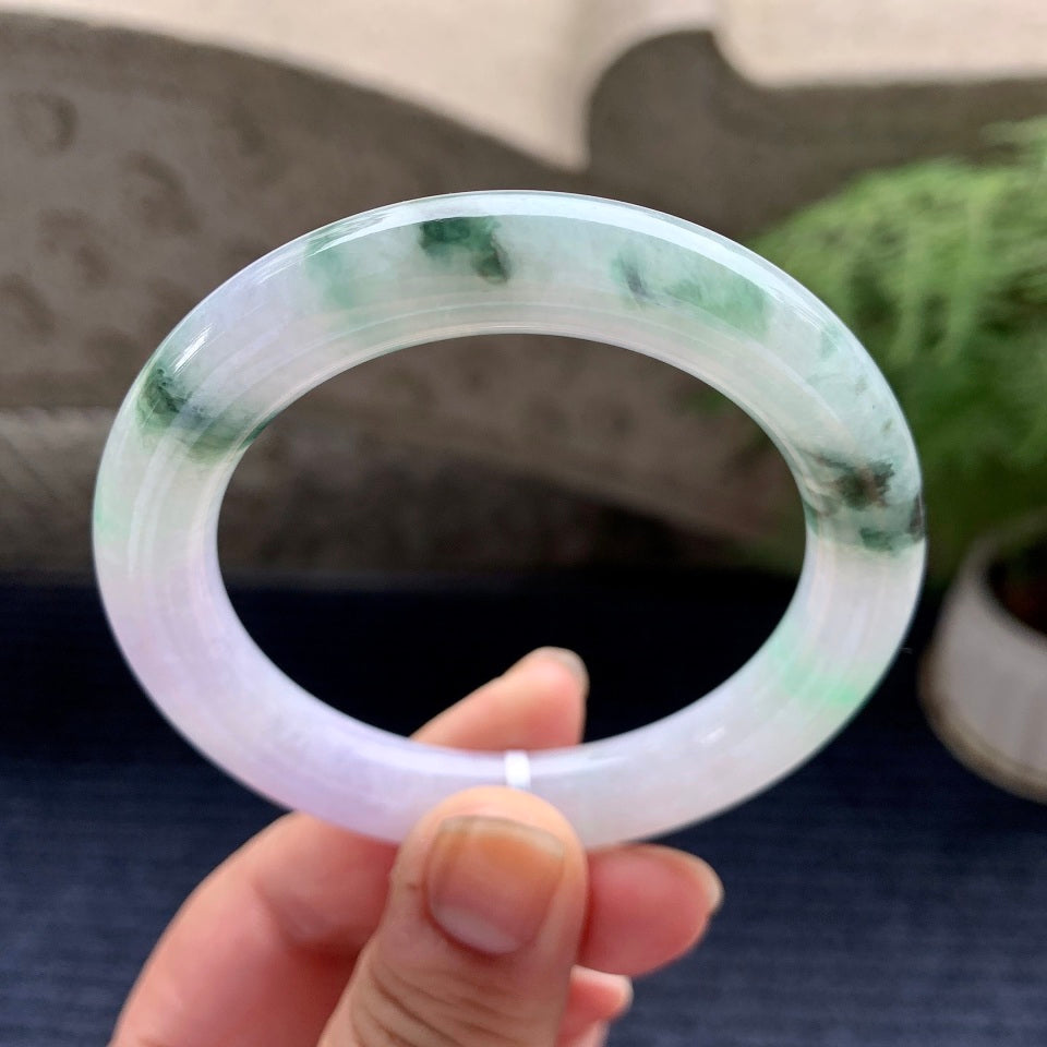 糯种飘花带淡紫罗兰圆条手镯（52.6mm）（yc088747）