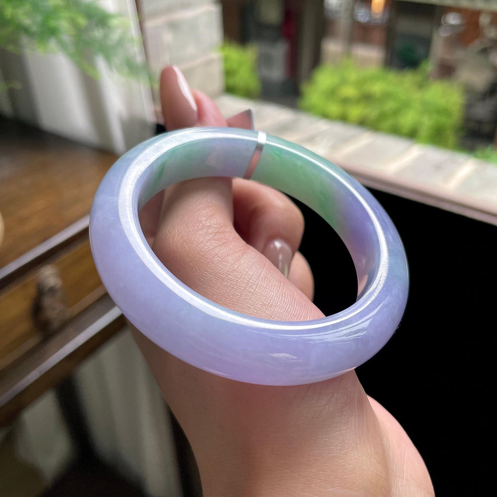 小圈口 细糯种春彩正圈平安镯 52.5圈 天然缅甸A货翡翠（yc696415）