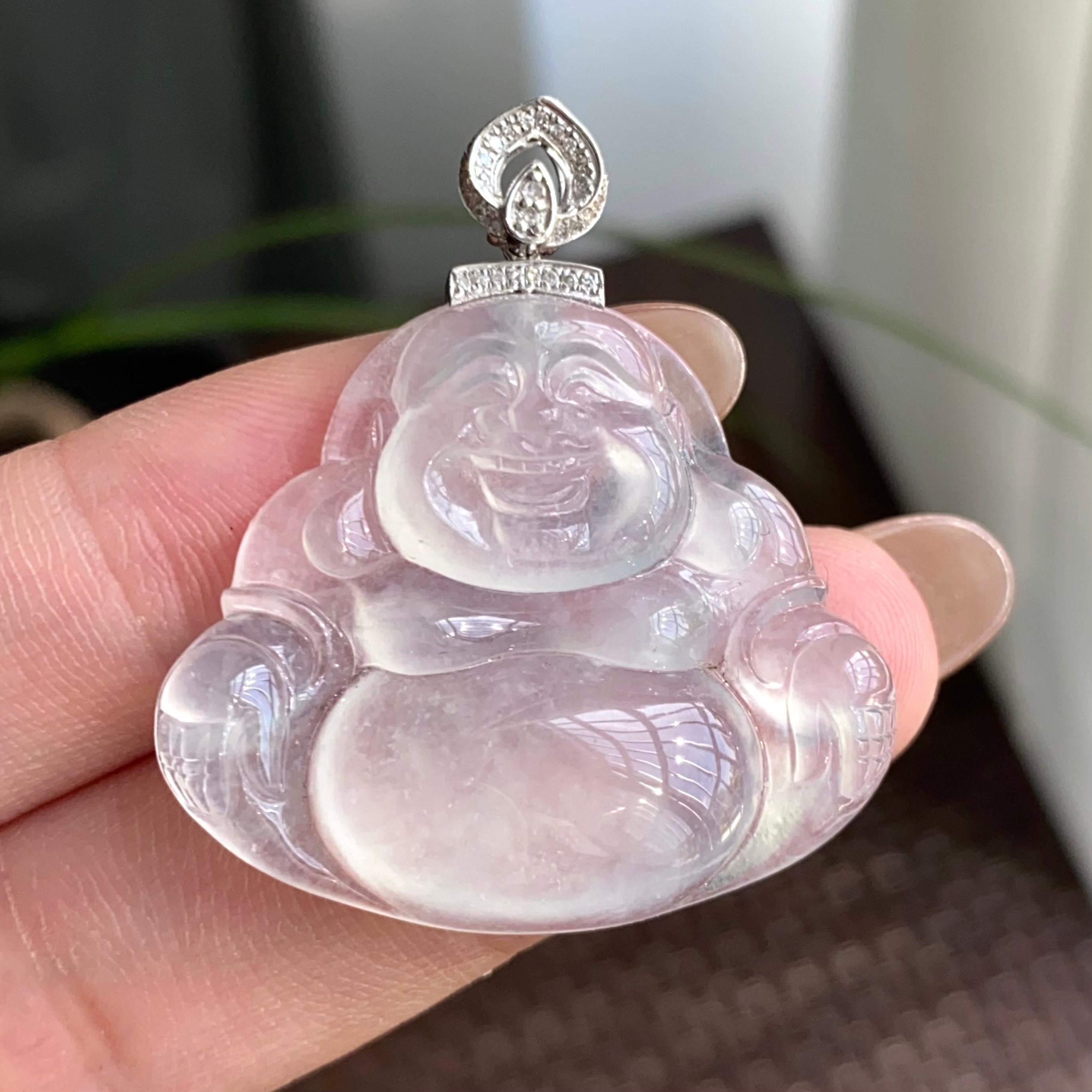 18k金钻镶冰种白月光佛公吊坠（yc263876）