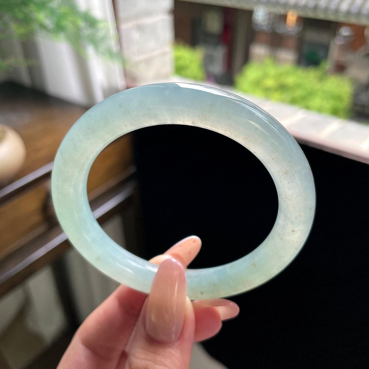糯冰种冰晴水晴绿洒金圆条 56.3圈 天然缅甸A货翡翠（yc696403）