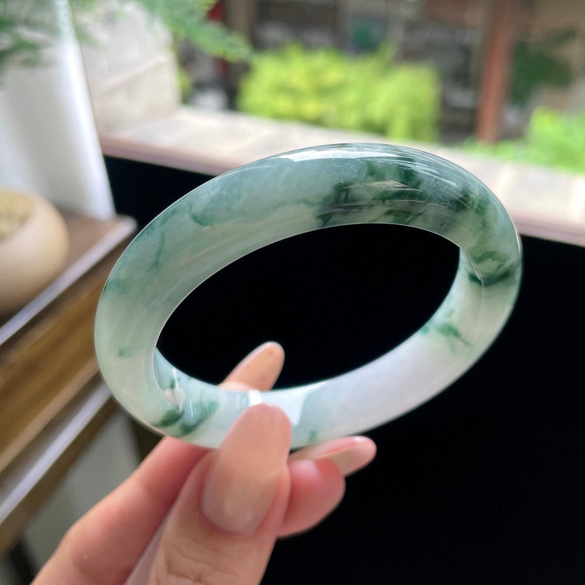 细糯种飘花正圈平安镯 54圈 天然缅甸A货翡翠（yc693146）