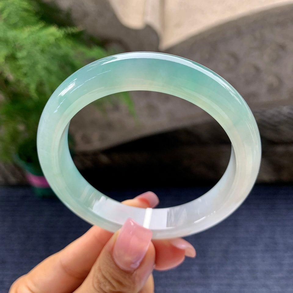 糯冰种蓝水平安镯（57.6mm）（yc097374）