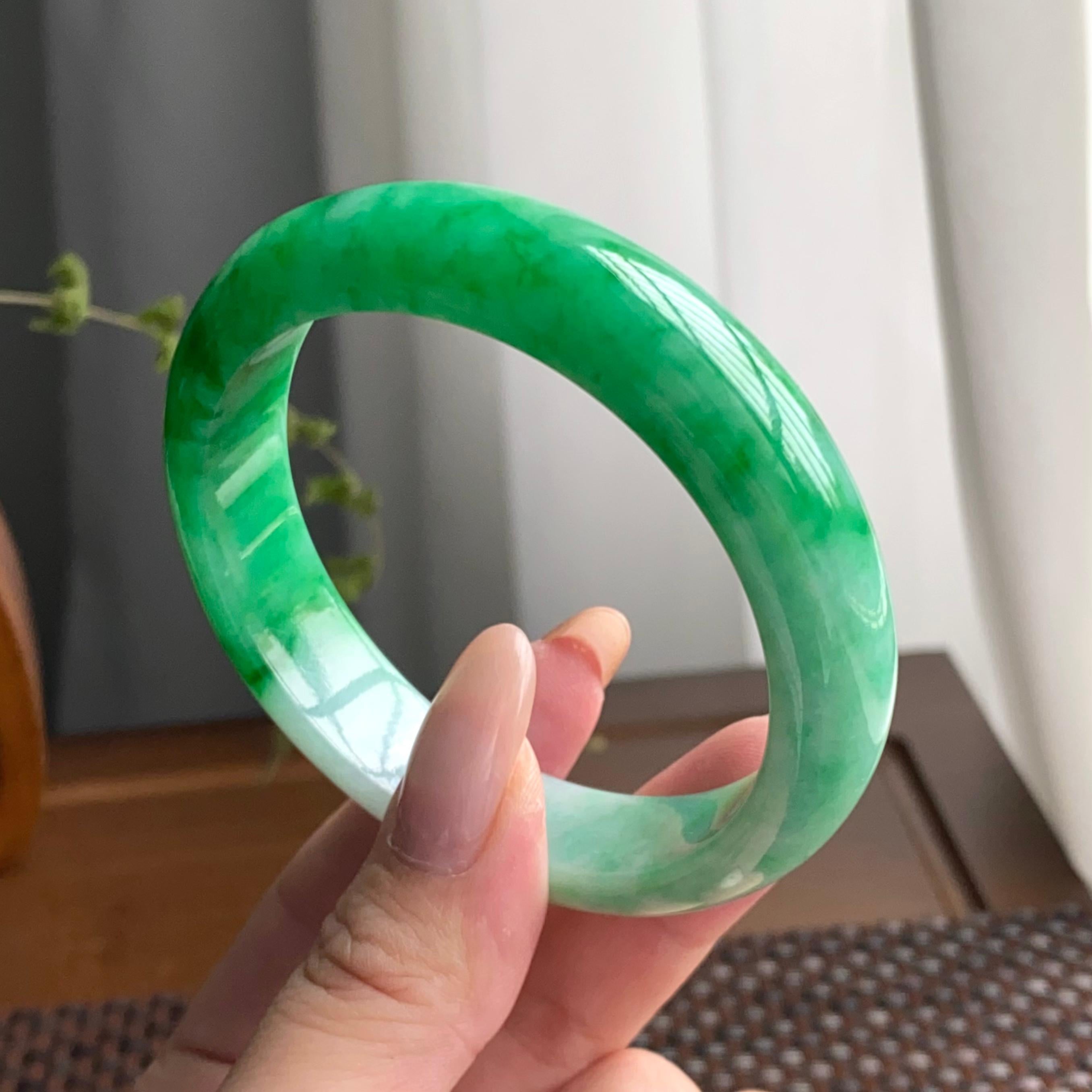 细糯种阳绿平安镯（57圈）（yc247432）