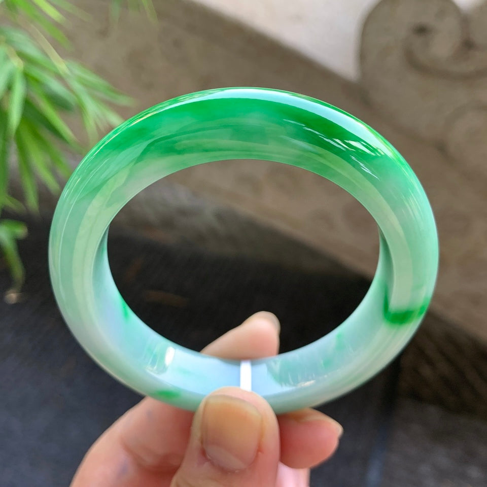 糯化飘阳绿平安镯（53.2mm）（yc015983）