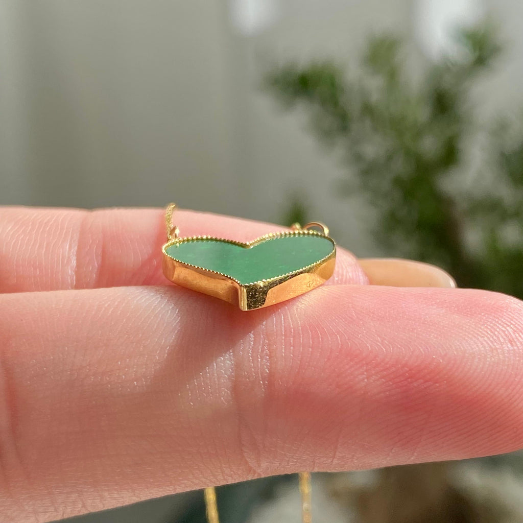 18k金镶糯冰种心形辣绿吊坠（yc216767）