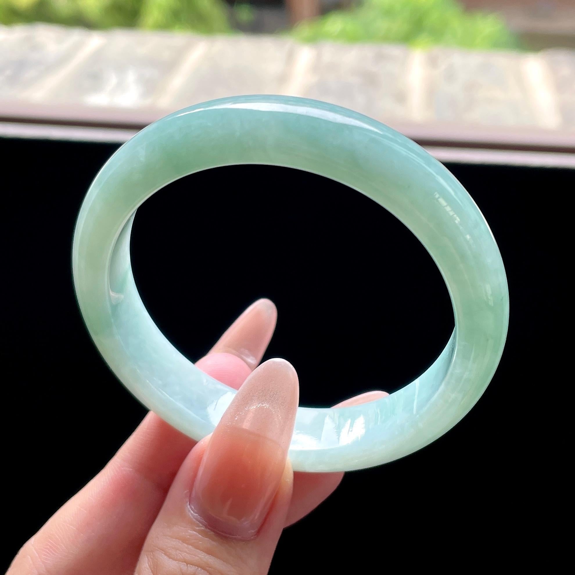 糯种油青色湖水绿正圈平安镯 53圈 天然缅甸A货翡翠（yc522692）