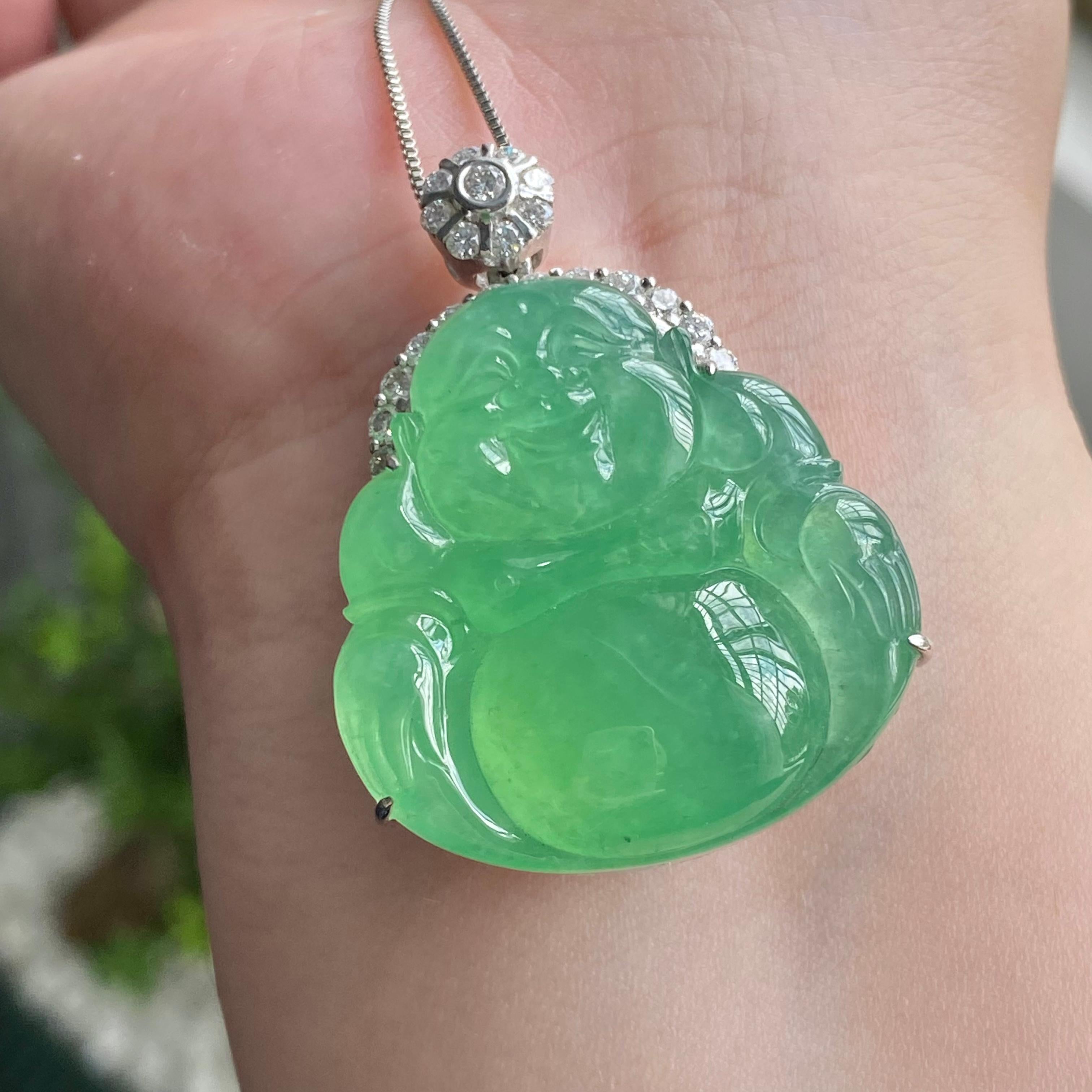 18k金钻镶冰种满绿佛公吊坠（yc206284）