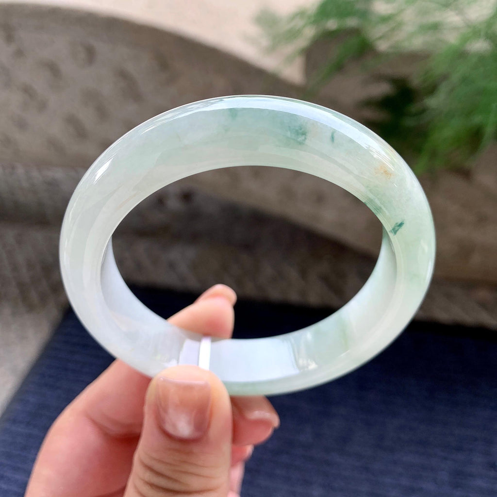 细糯种飘绿花洒金正圈平安镯 55.7圈口 天然缅甸A货翡翠（yc701213）