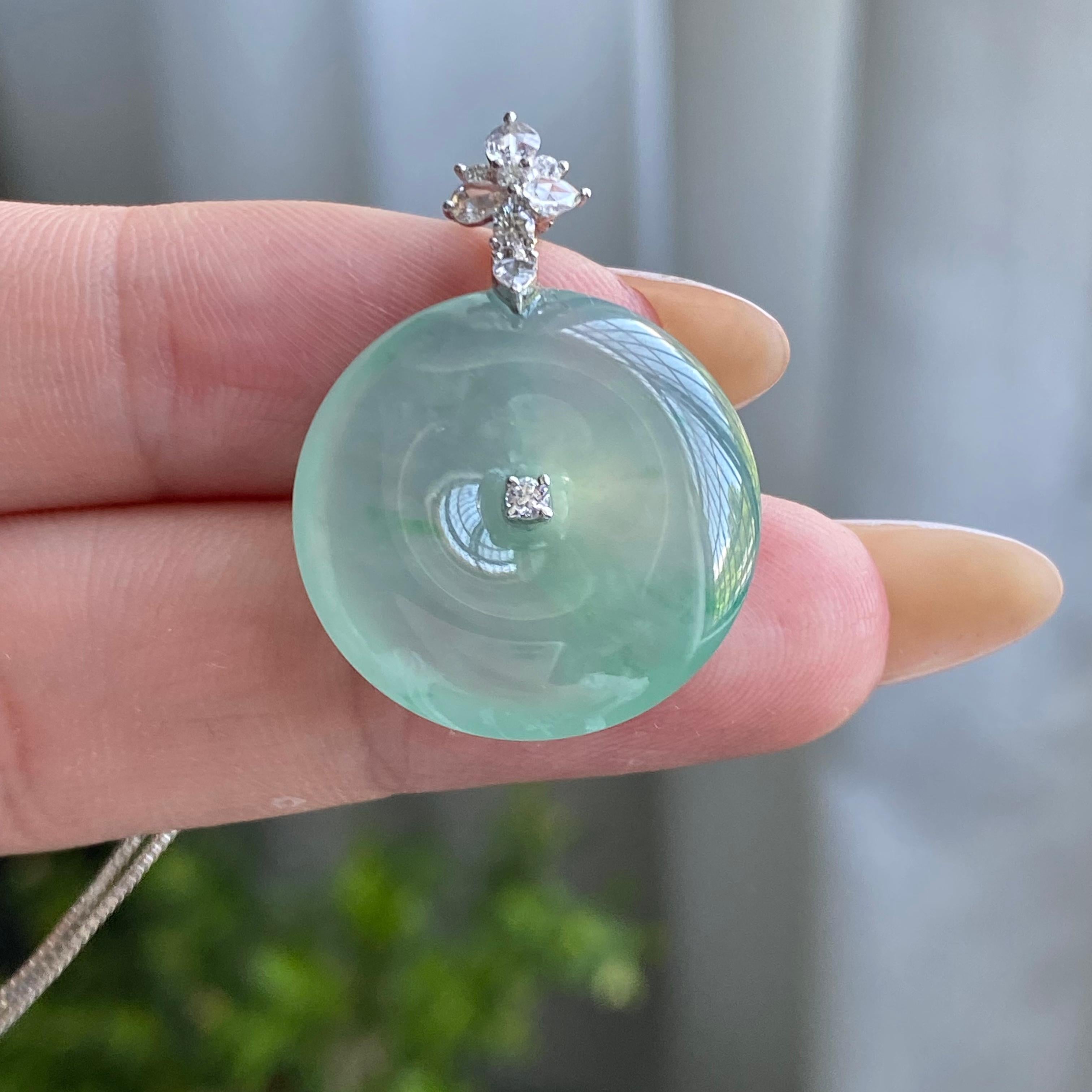 18k金钻镶冰种飘花平安扣吊坠（yc205097）