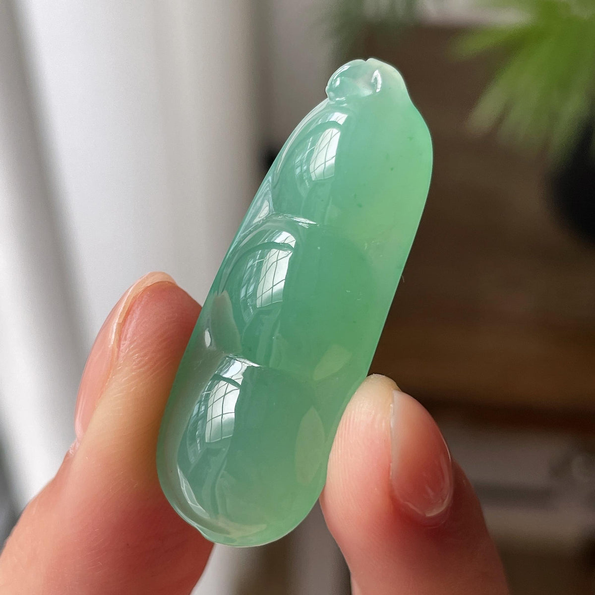 糯冰种晴水绿福豆吊坠（yc718973）