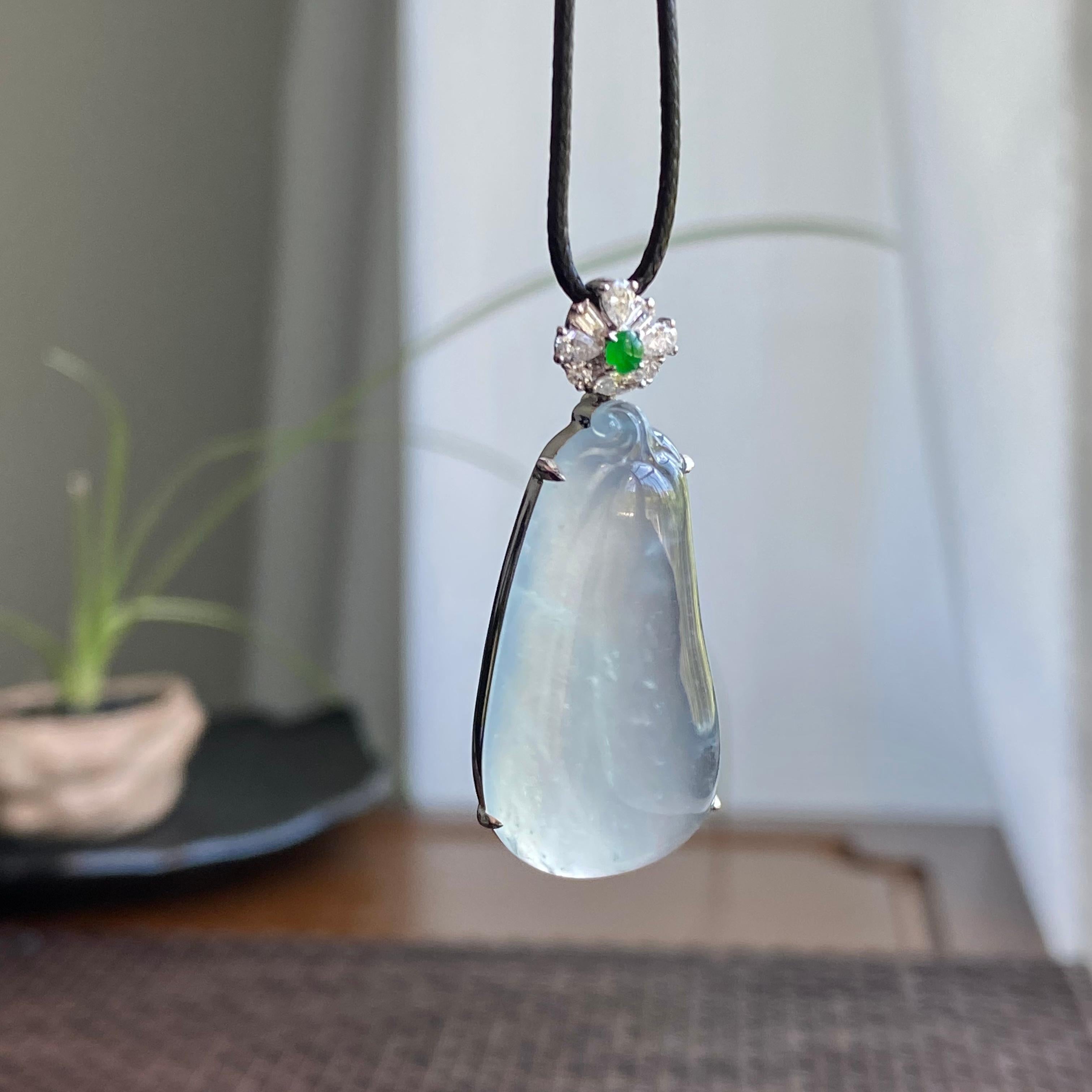 18k金钻镶冰种雪花棉福瓜吊坠（yc266151）