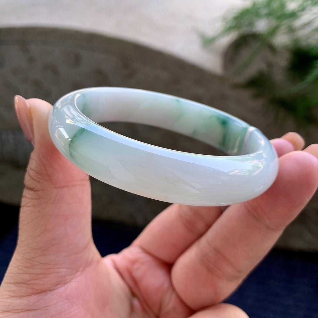 细糯种飘蓝花贵妃手镯 57圈口 天然缅甸A货翡翠（yc501084）