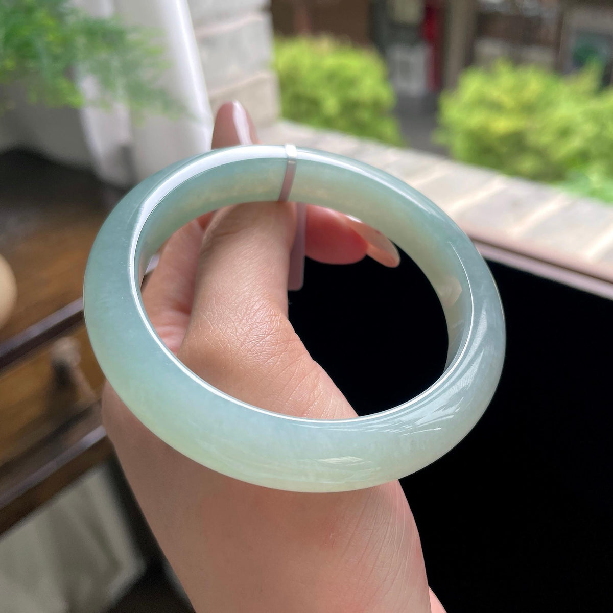 细糯种油青色湖水绿正圈平安镯 57圈 天然缅甸A货翡翠（yc703275）