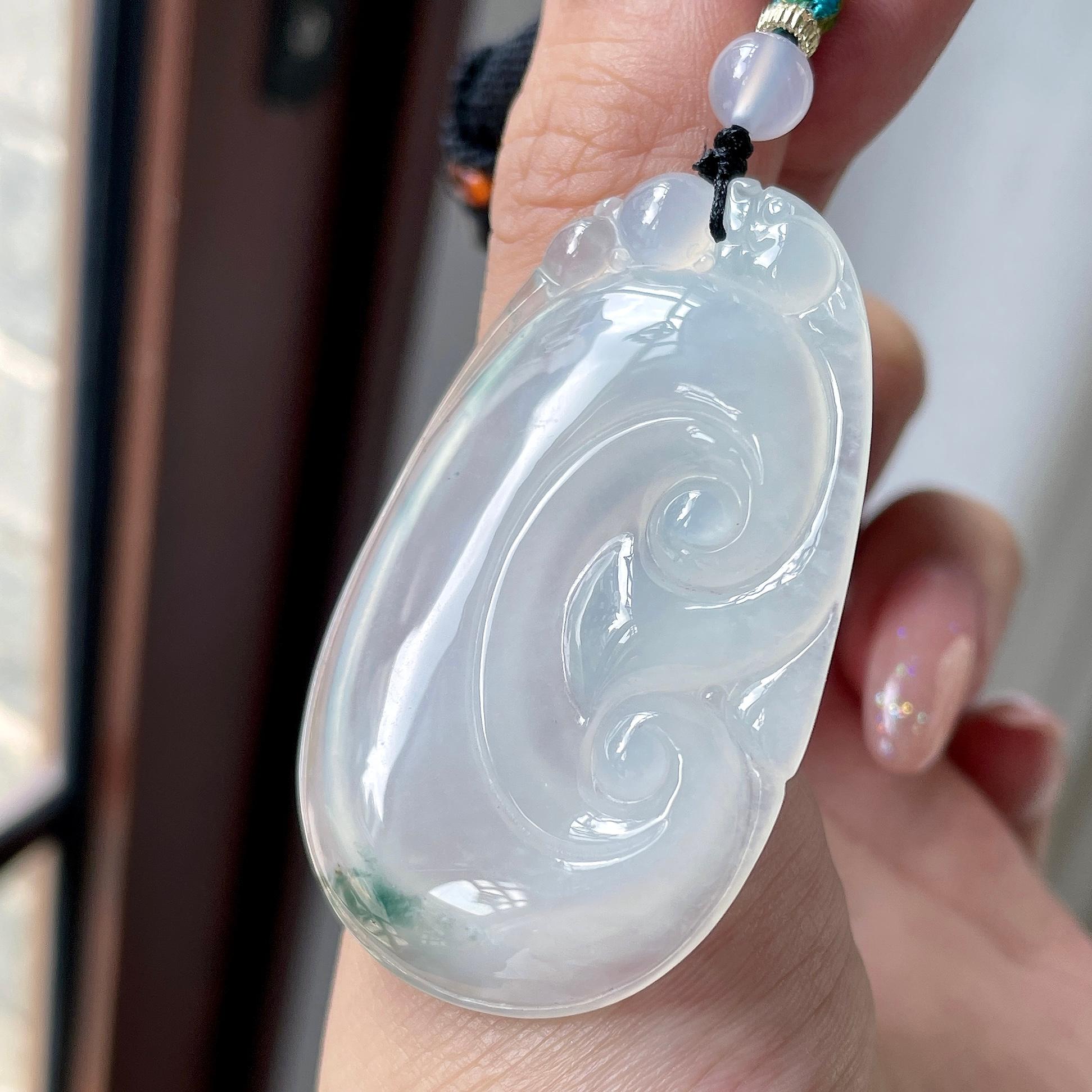 糯冰种飘花如意挂件 天然缅甸A货翡翠（yc525999）