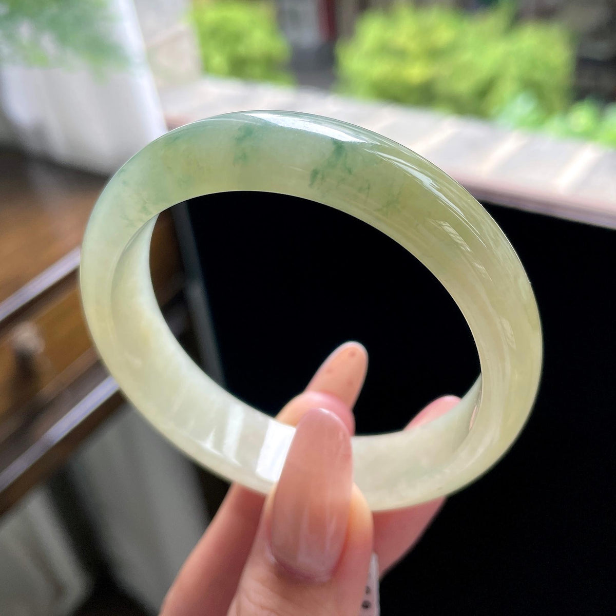 细糯种冰糖雪梨黄翡飘花正圈平安镯 56圈 天然缅甸A货翡翠（yc703248）