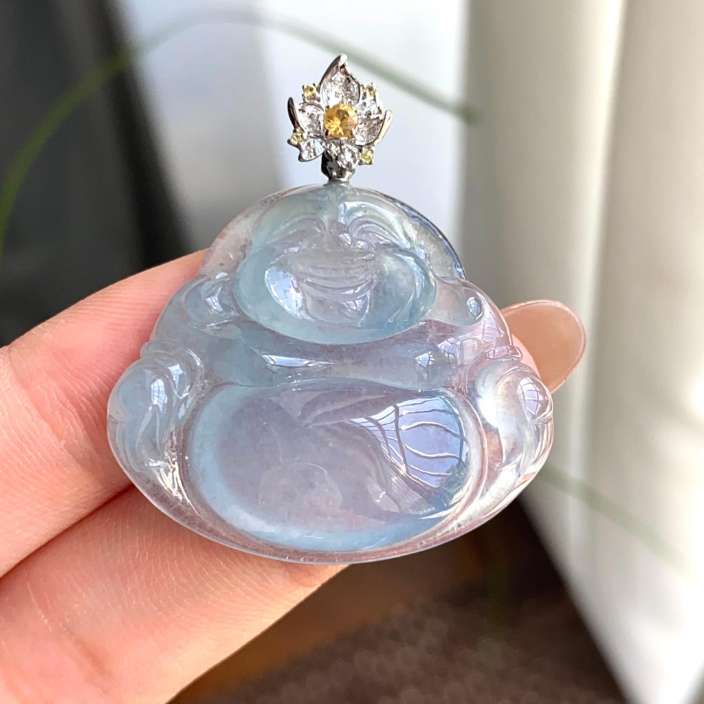 18k金钻镶冰种蓝紫底佛公吊坠（yc263899）