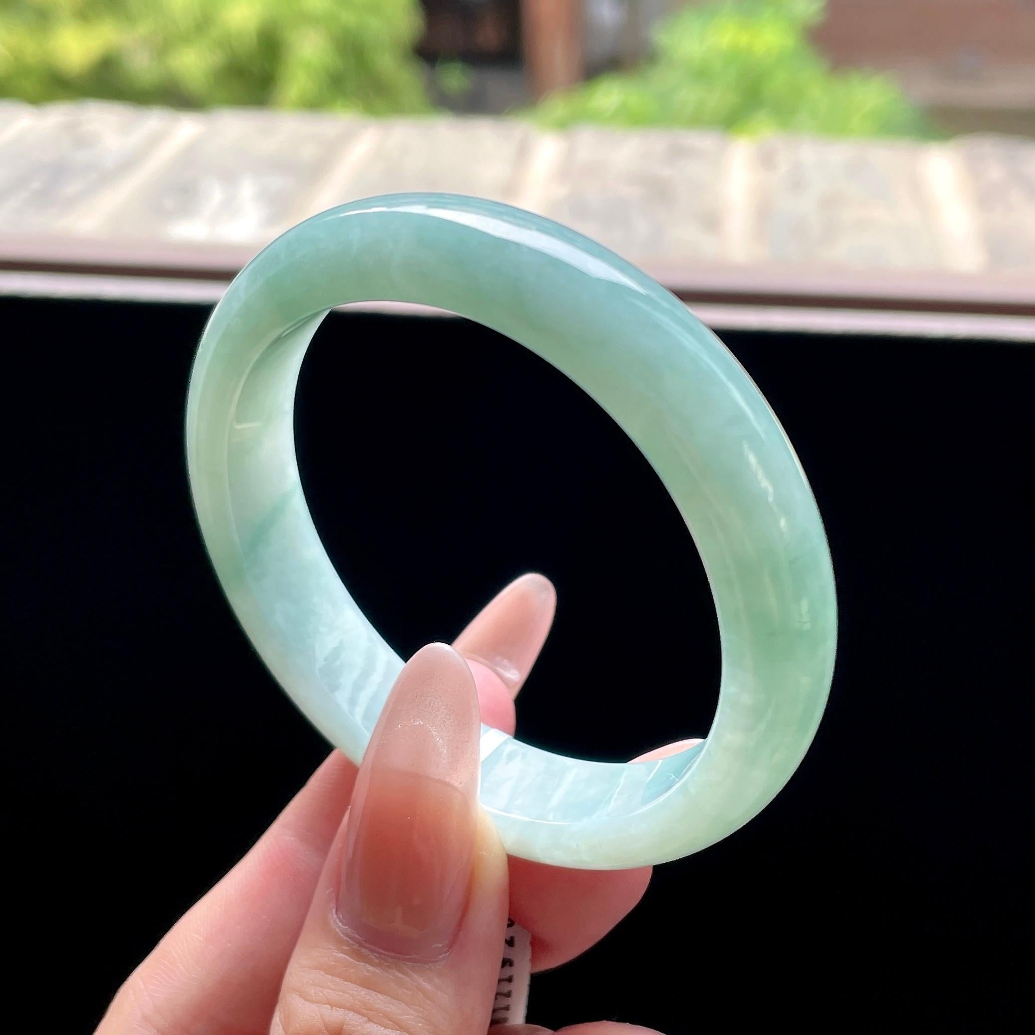 糯种油青色湖水绿正圈平安镯 53圈 天然缅甸A货翡翠（yc522692）