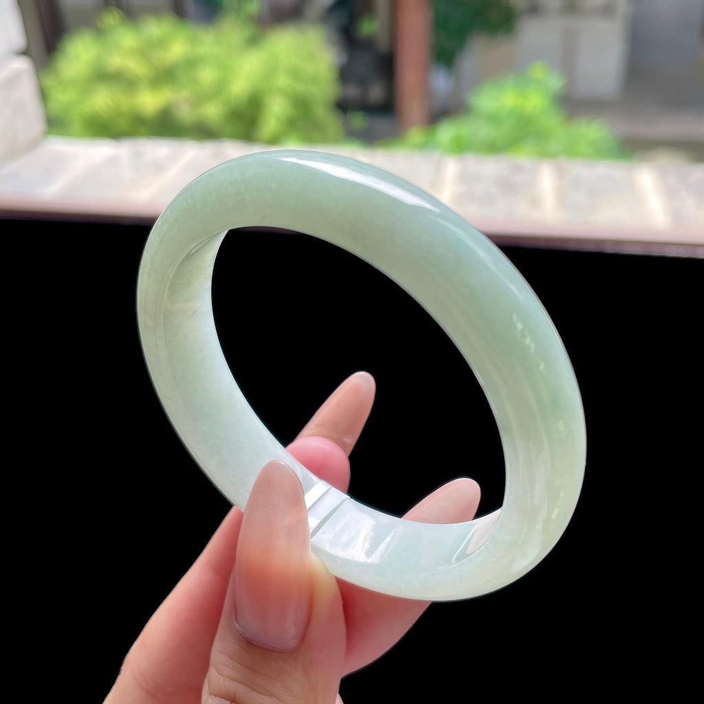 细糯种晴绿色正圈平安镯 55.4圈 天然缅甸A货翡翠（yc524206）