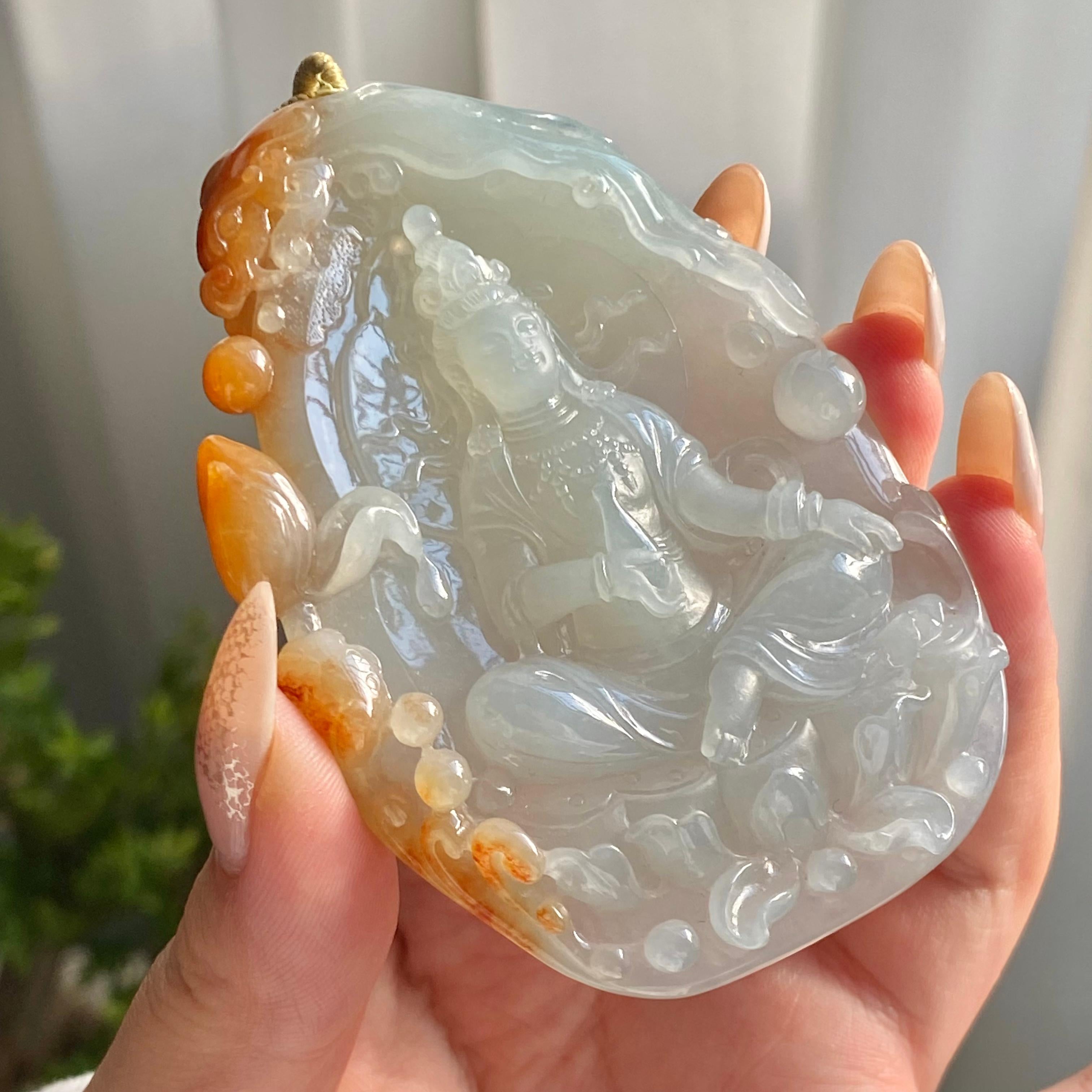 糯冰种双彩度母牌吊坠（yc214708）