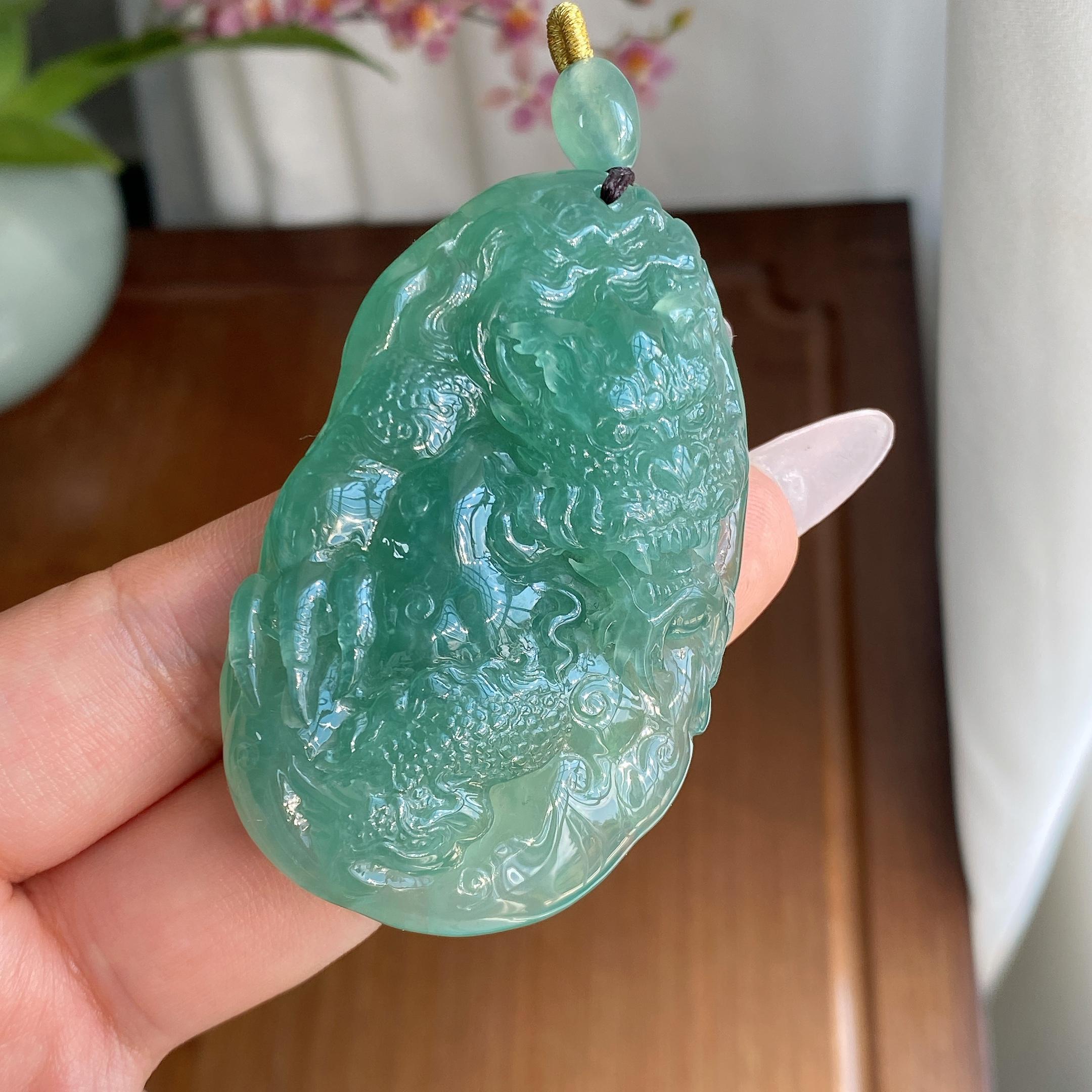 冰种蓝水龙牌吊坠（yc297113）