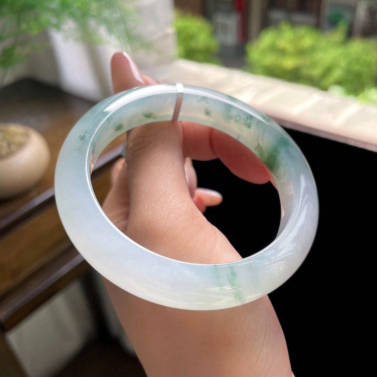 糯冰种绿飘花正圈平安镯 56圈（yc707494）