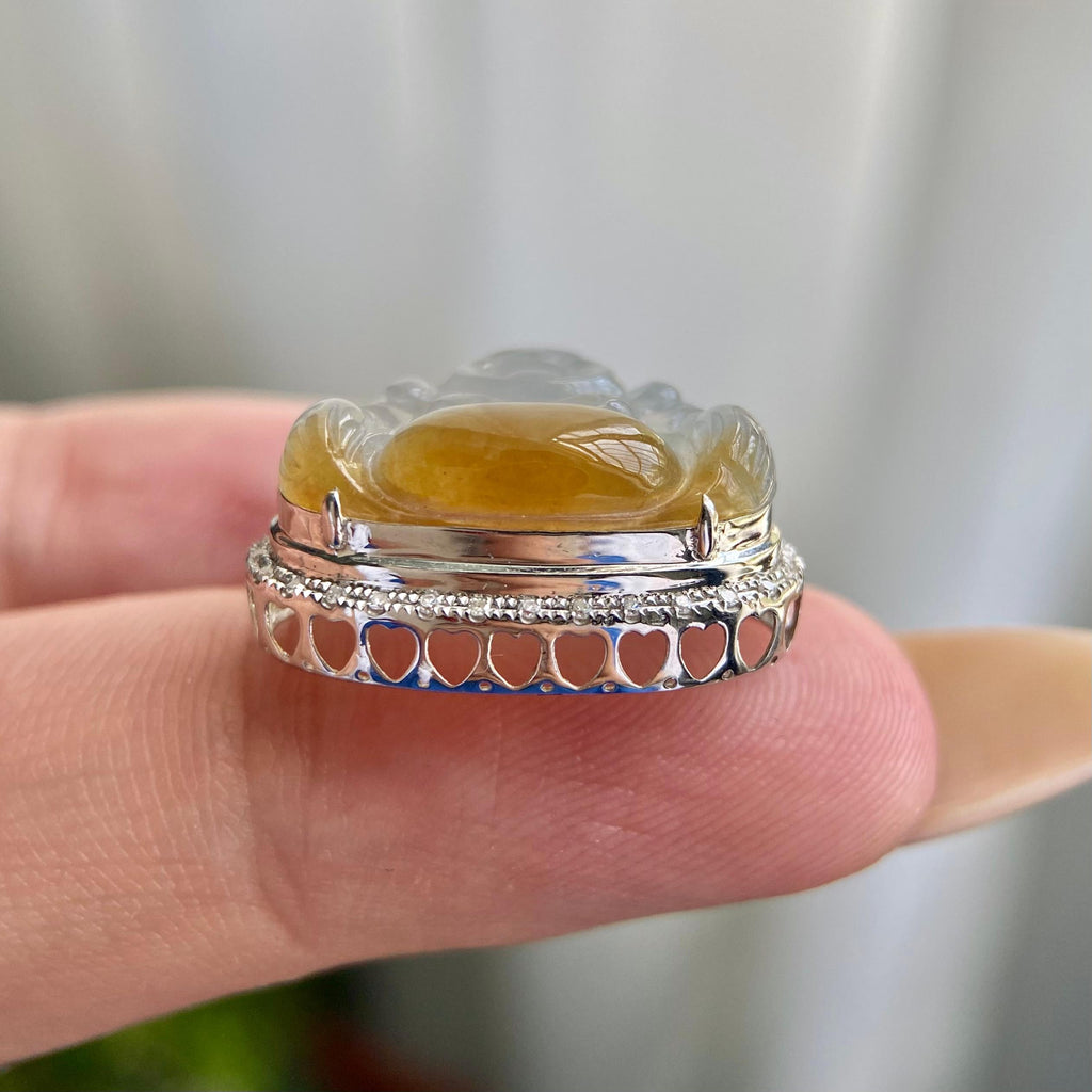 18k金钻镶冰种黄翡佛公吊坠（yc217186）