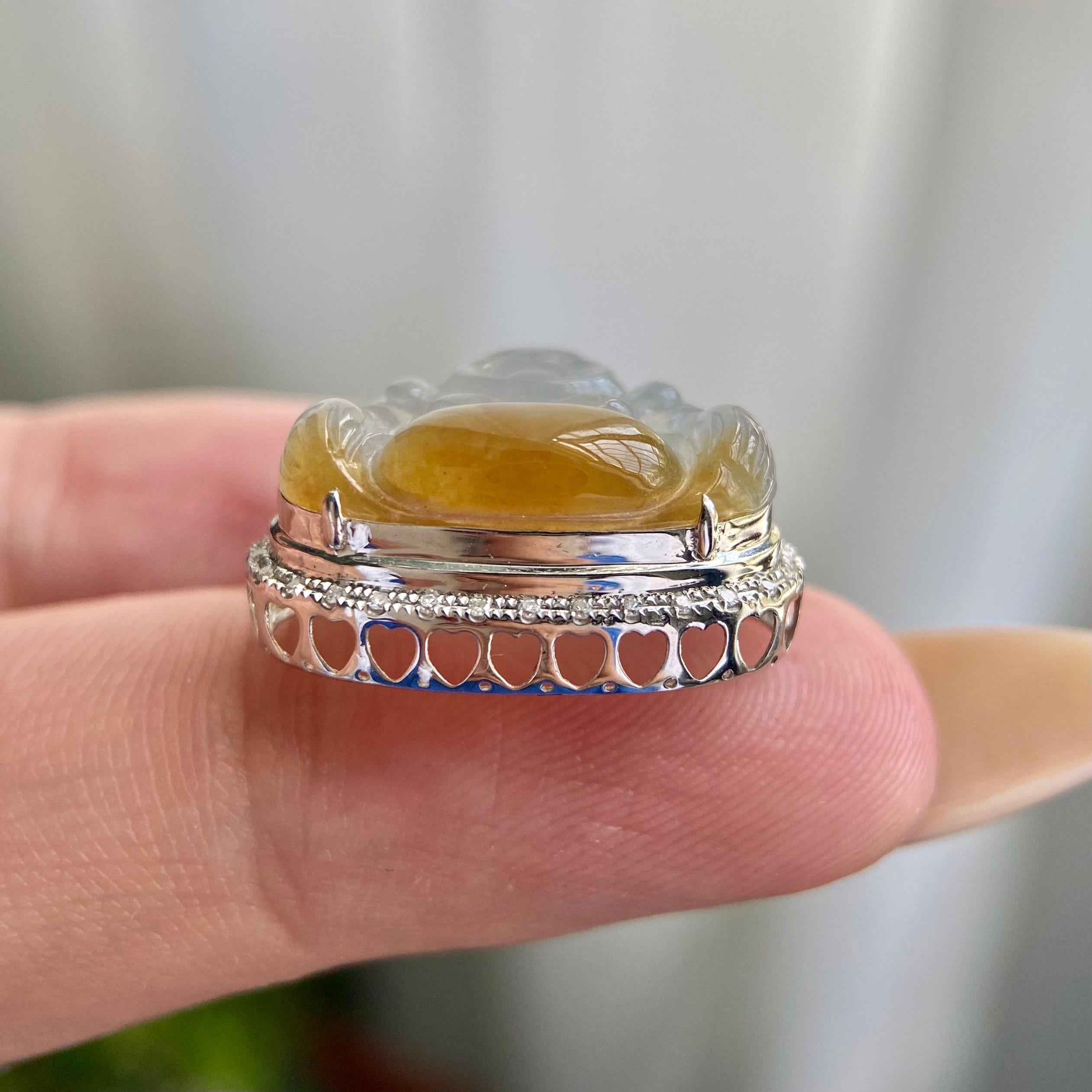 18k金钻镶冰种黄翡佛公吊坠（yc217186）