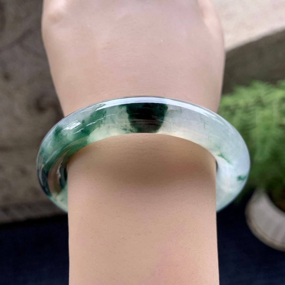 糯冰种飘花圆条手镯（53.7mm）（yc091787）