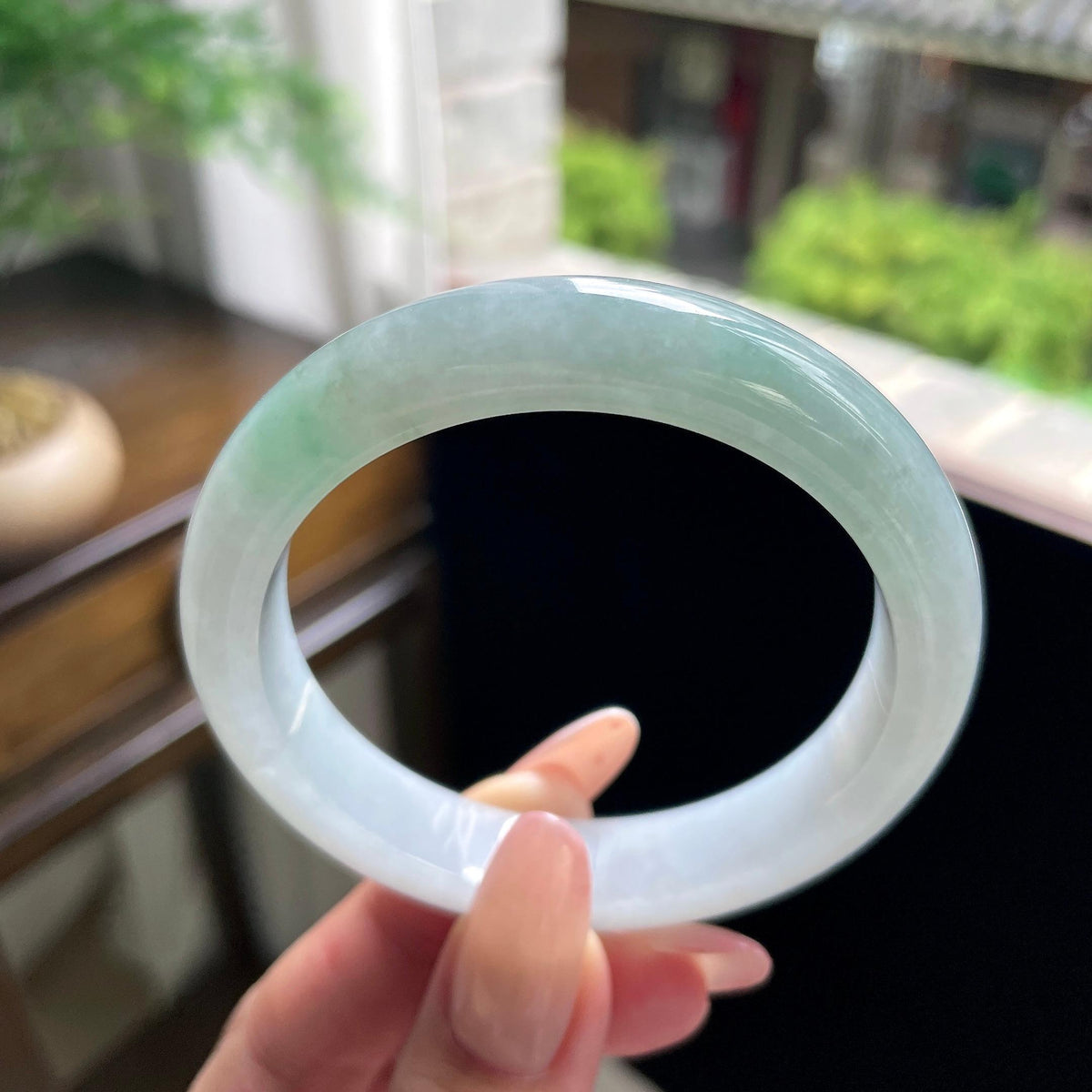 细糯种半山水正圈平安镯 55.7圈 天然缅甸A货翡翠（yc696400）