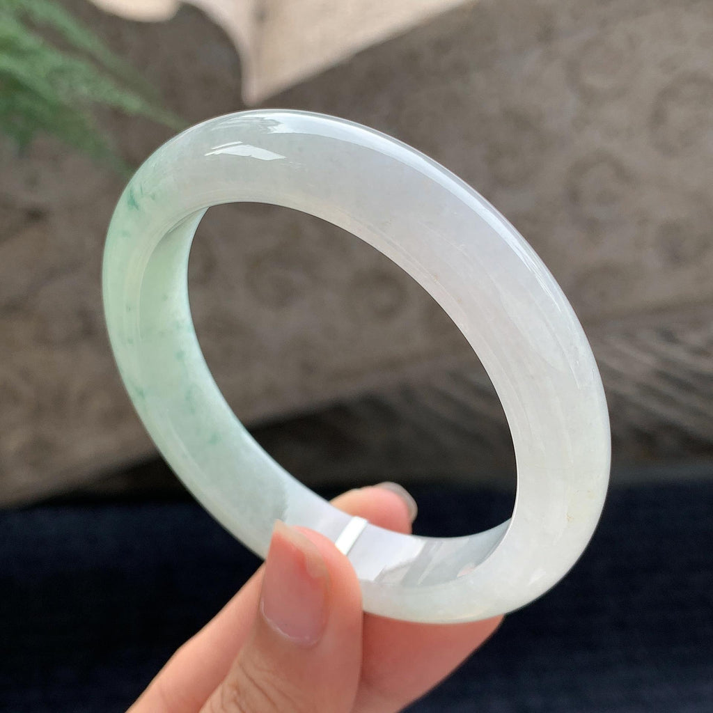 细糯种飘花正圈平安镯 55.5圈 天然缅甸A货翡翠（yc696424）