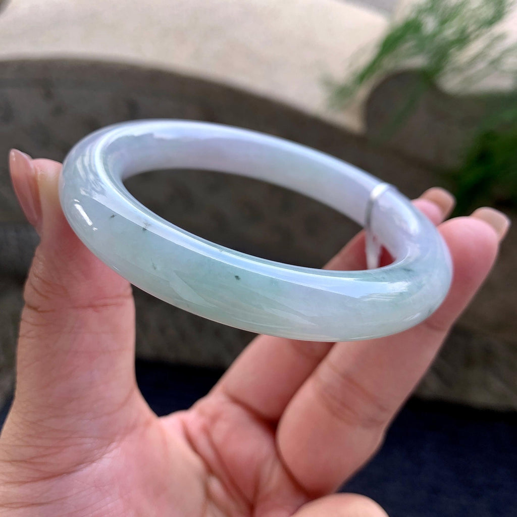 细糯种飘蓝花圆条手镯 56.7圈口 天然缅甸A货翡翠（yc524435）