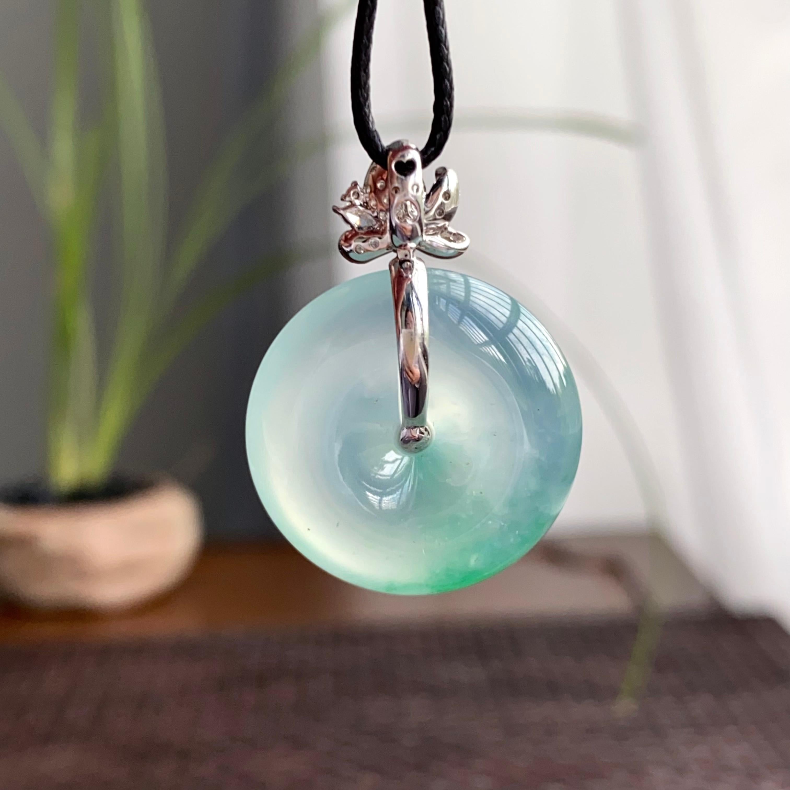 18k金钻镶冰种飘花平安扣吊坠（yc250329）