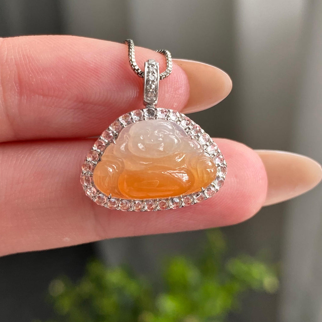 18k金钻镶冰种黄翡佛公吊坠（yc204876）