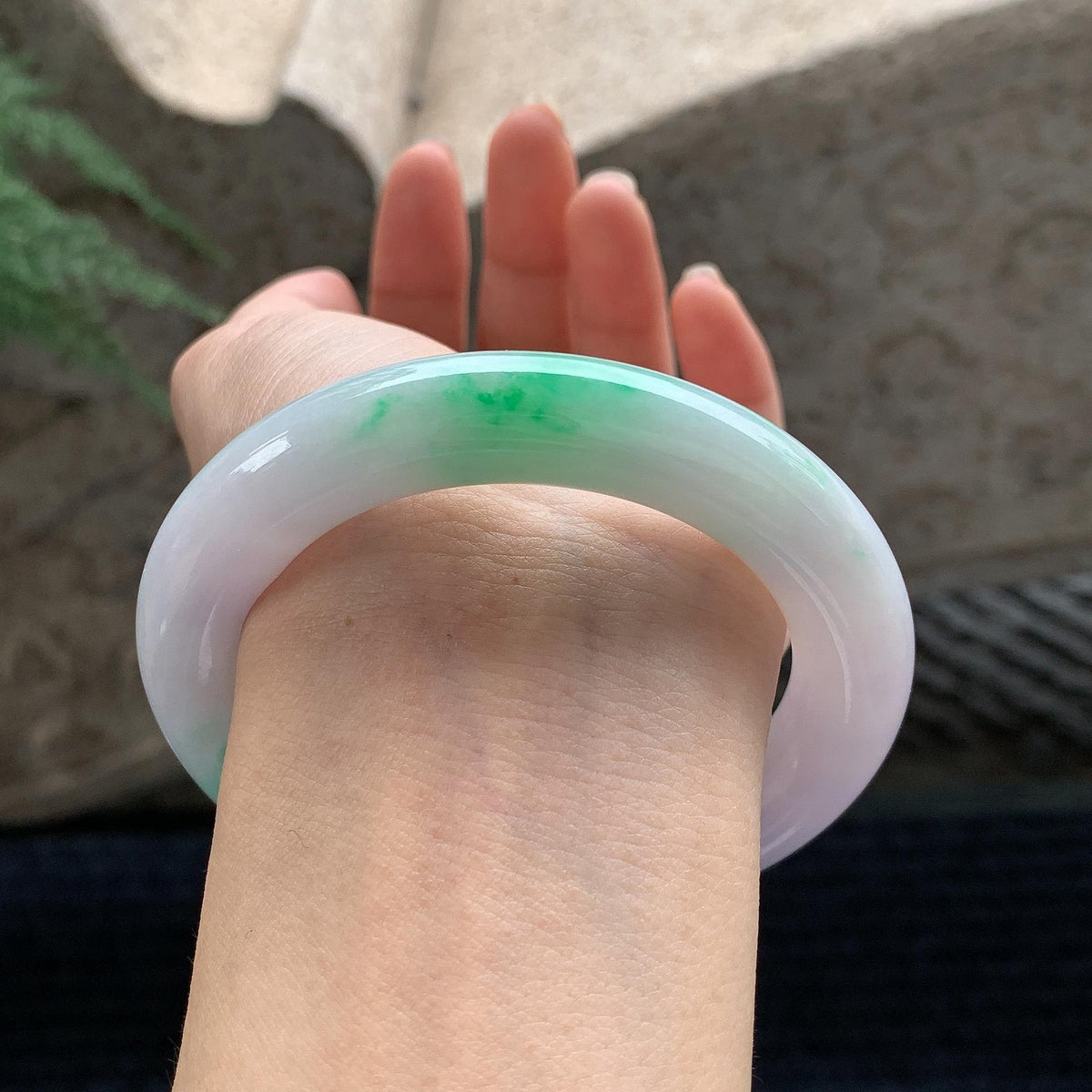 细糯种春彩圆条手镯 54圈 天然A货缅甸翡翠（yc694799）