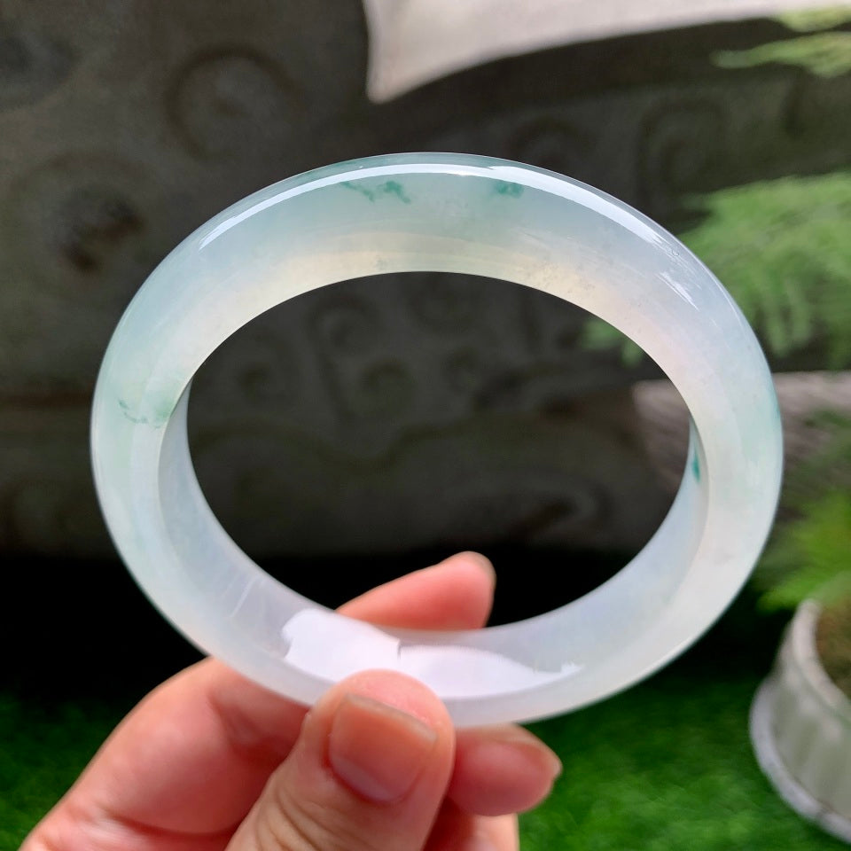 冰种飘花翡翠平安镯（58.8mm）（TF07013508）