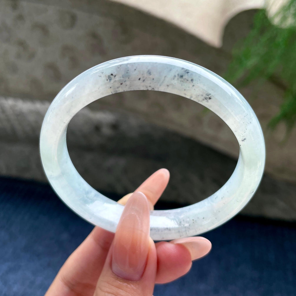 糯冰种冰乌鸡正圈平安镯56圈口天然缅甸A货翡翠（yc530768）