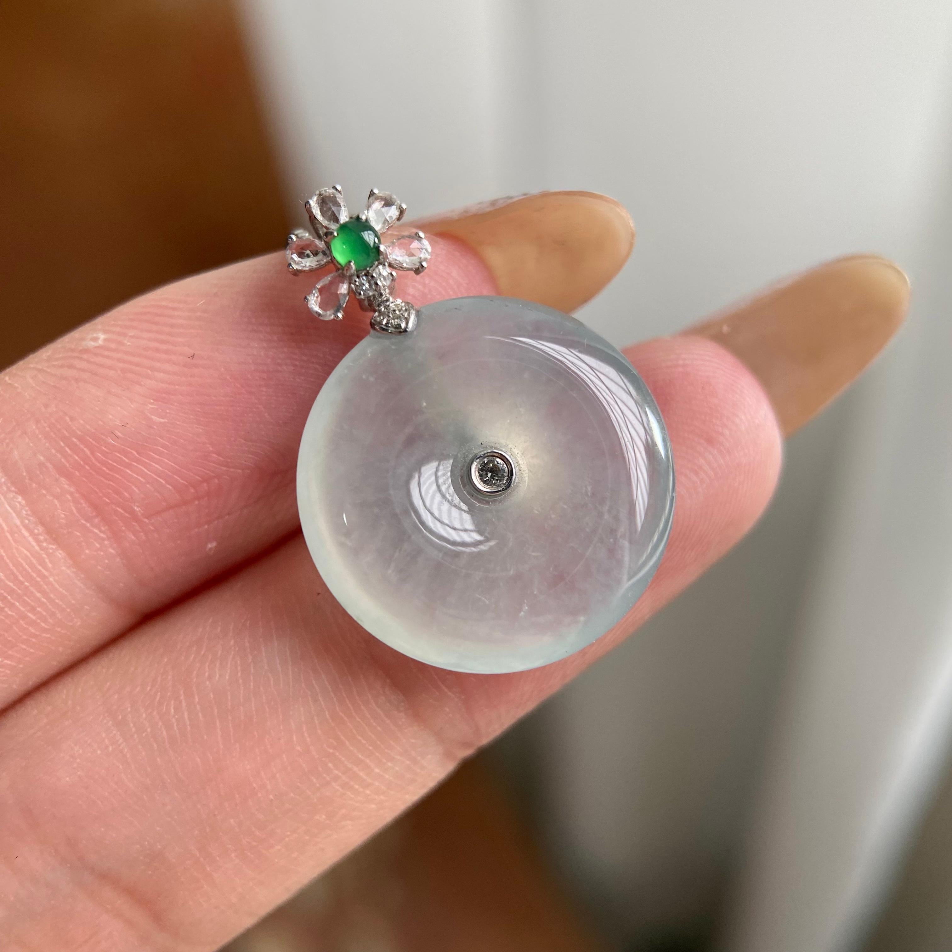 18k金钻镶冰种白月光平安扣吊坠（yc223795）