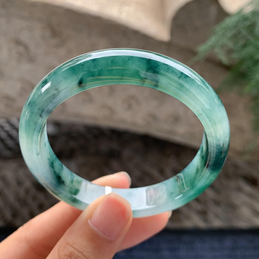 糯冰种飘花正圈平安镯 53圈 天然A货缅甸翡翠（yc696399）