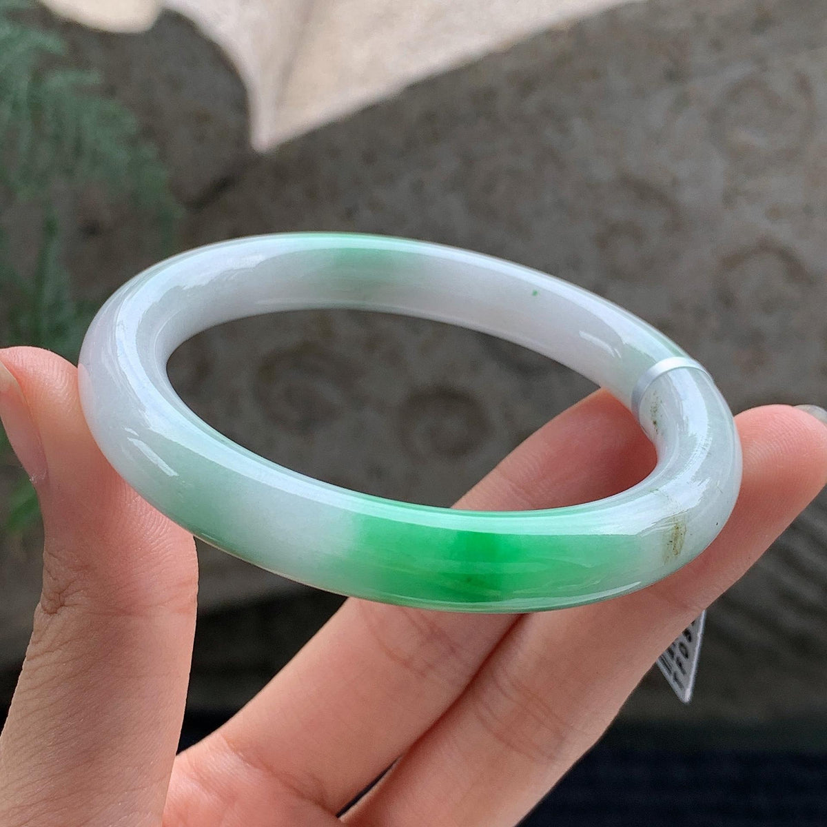 细糯种 白底青圆条手镯 53.3圈 （yc696338）