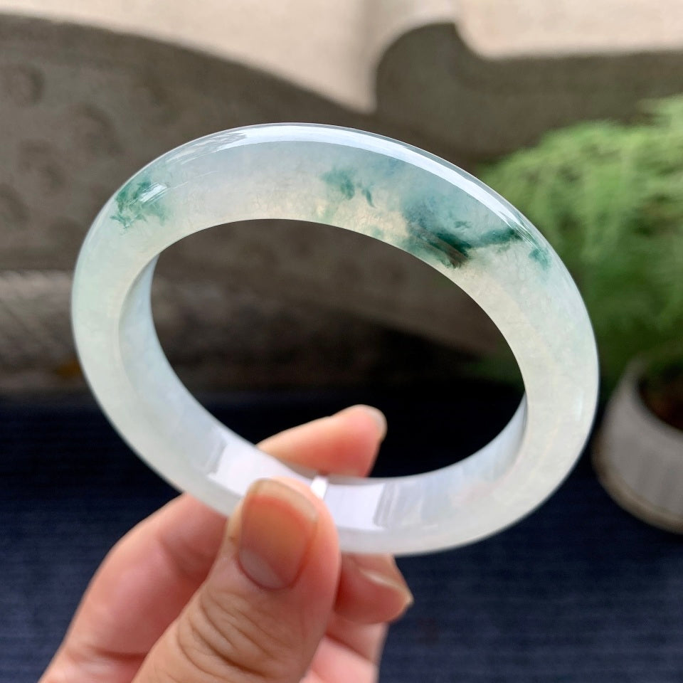 糯冰种飘花平安镯（56.3mm）（yc089911）