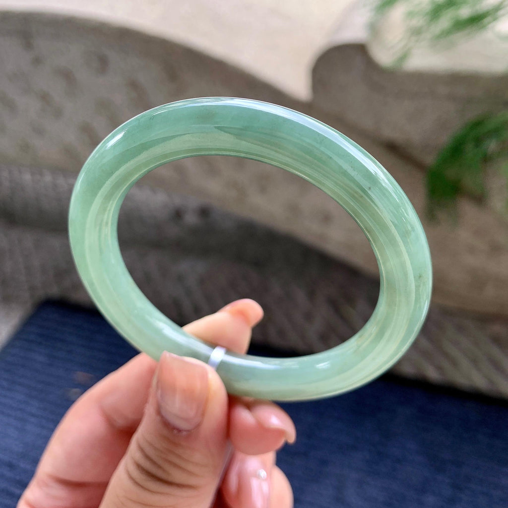 细糯种油青圆条手镯 53圈口 天然缅甸A货翡翠（yc532855）