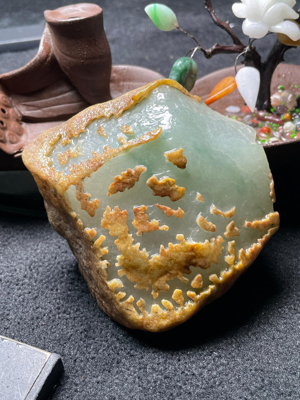 莫西沙开窗冰晴底飘花手镯料（yc536875）