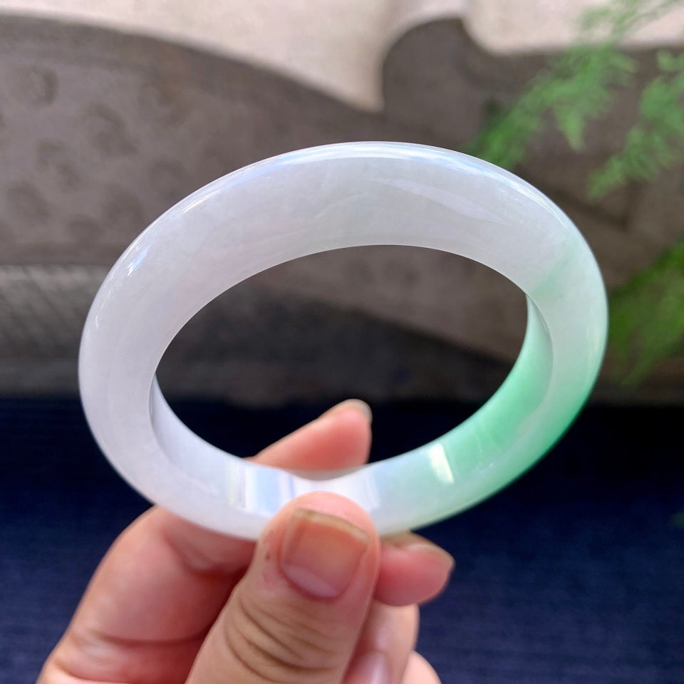 细糯种白底青平安镯（56.4mm）（yc170413）