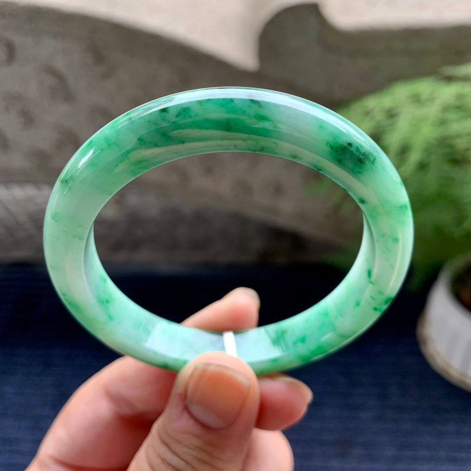 糯种飘绿花平安镯（53.8mm）（yc088380）