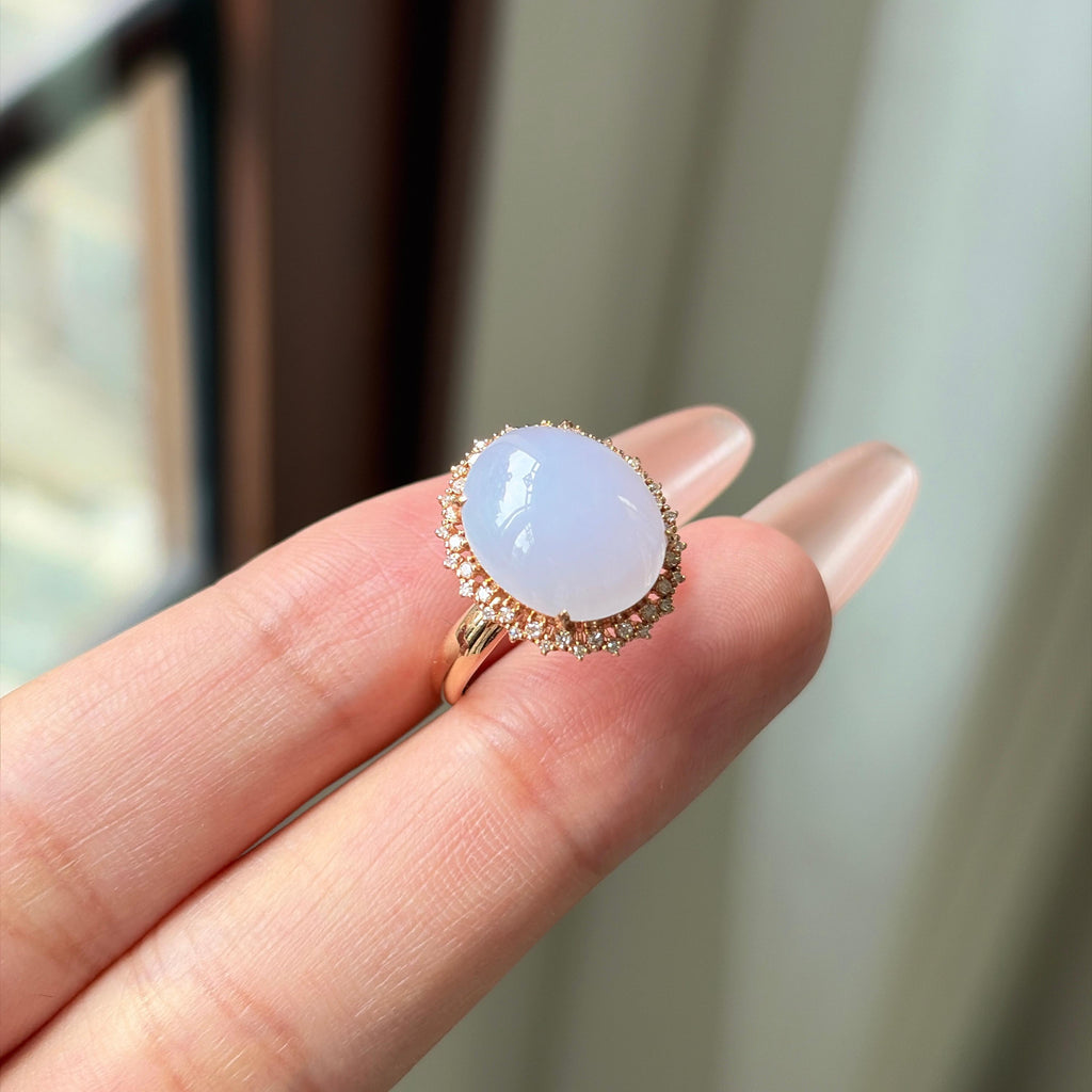 18K金镶 冰粉紫蛋面戒指 天然缅甸A货翡翠（yc534428）