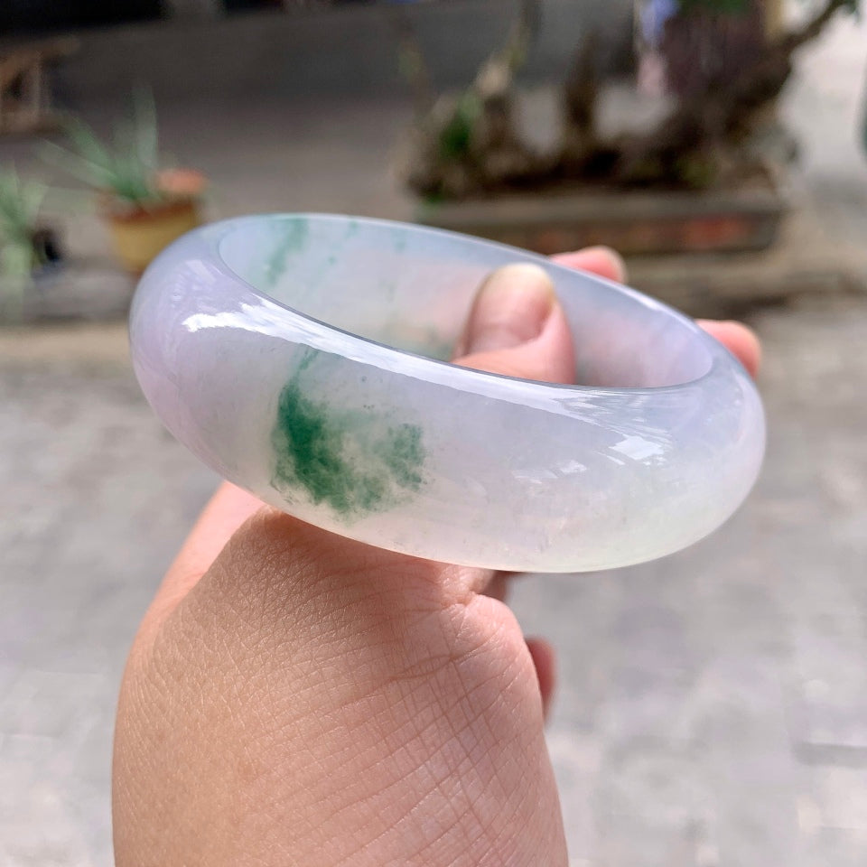 冰种飘花宽版轮胎手镯（56mm）（yc099419）