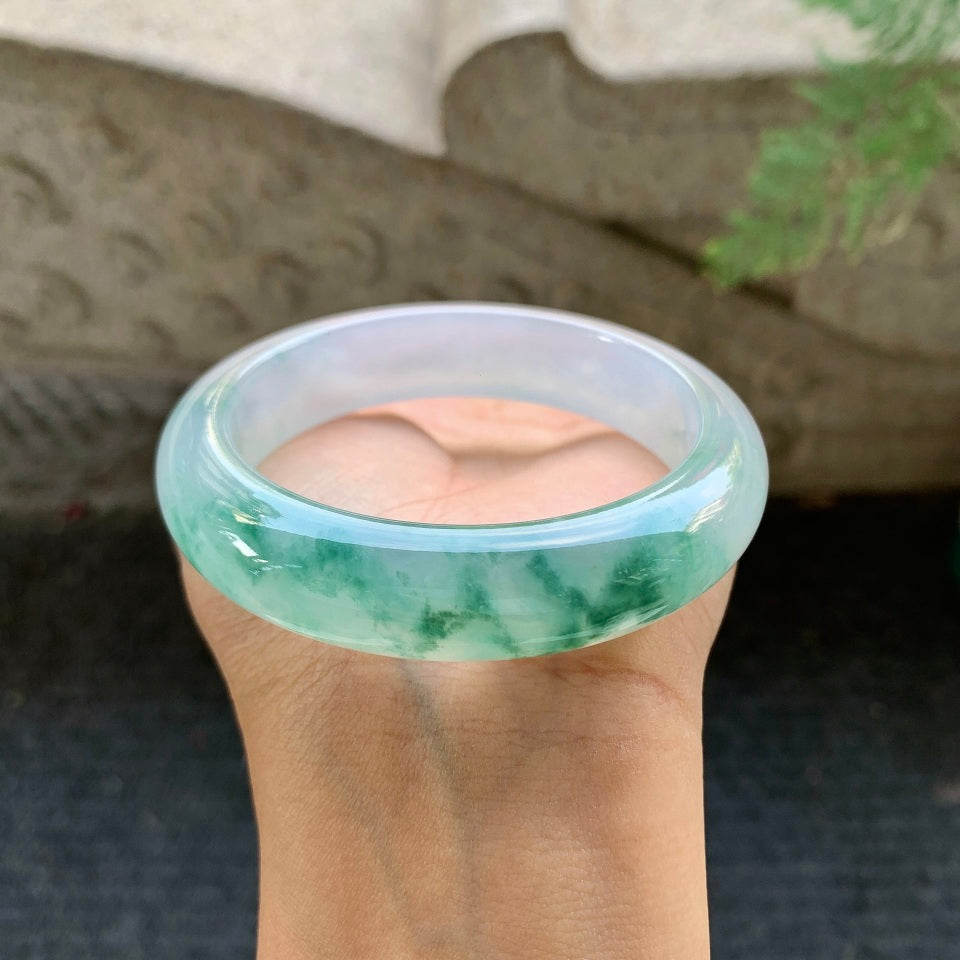 糯冰飘花翡翠平安镯（57.8mm）（yc028627）