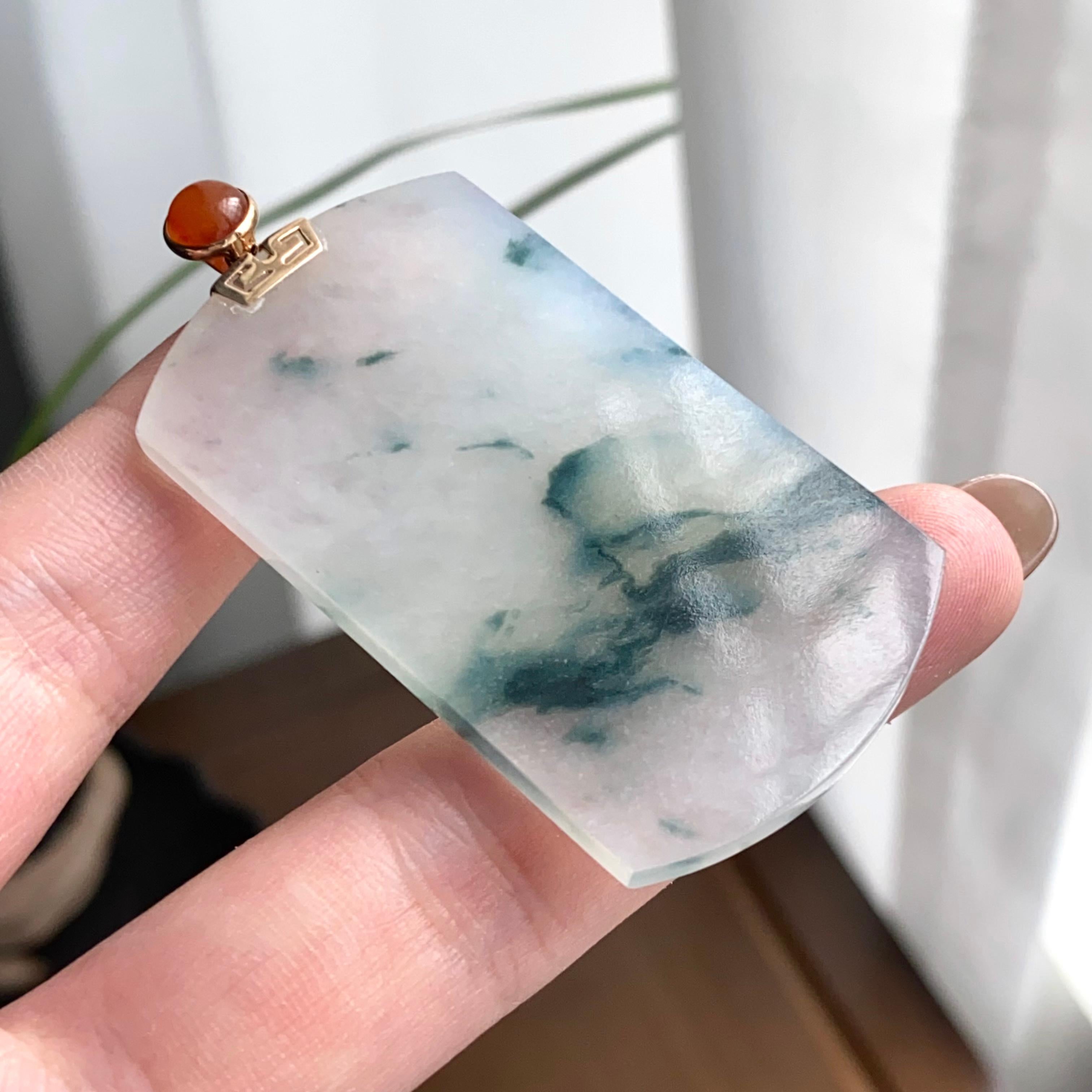 18k金镶冰种飘花无事牌吊坠（yc262722）